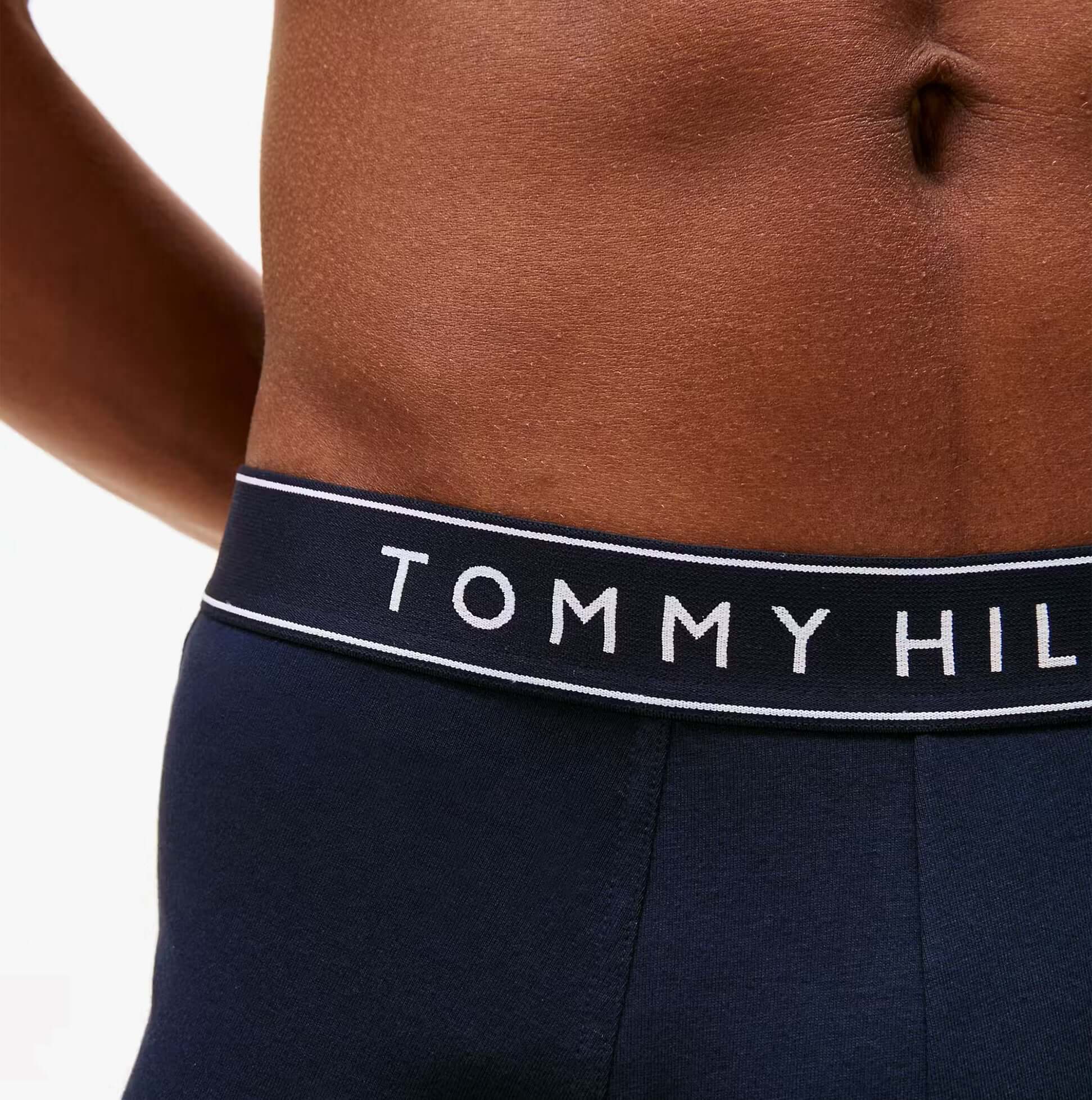 Tommy Hilfiger Mens 3 Pack Logo Waistband Trunks Multi close-up view of waistband with logo