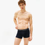 Tommy Hilfiger 3 Pack Mens Trunks Des Sky/Calico/Fssl Blue front view on model showing waistband.