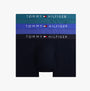 Tommy Hilfiger 3 PACK Mens Trunks Multicoloured featuring three pairs in blue, green, and navy front view.