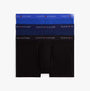 Tommy Hilfiger Mens 3 Pack Logo Waistband Cotton Trunks Multi in blue and black, front view showing all three trunks.