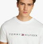 Tommy Hilfiger PURE COTTON Mens Lounge T-Shirt Optic White front view showing crew neck and rubberised logo design