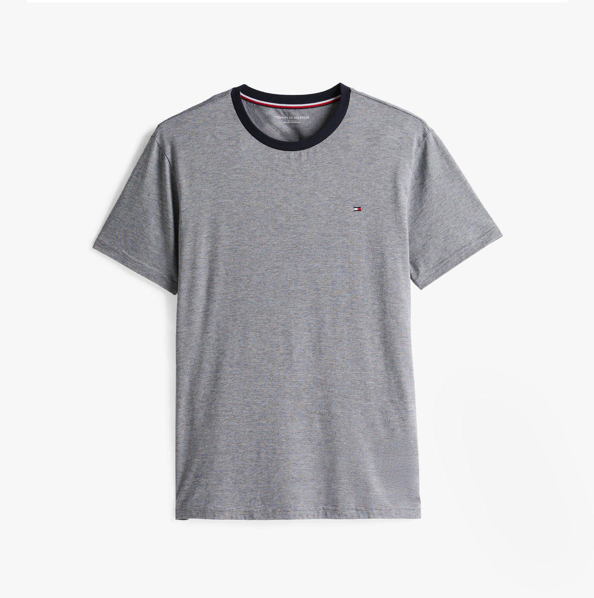 Tommy Hilfiger TH ORIGINAL Mens Jersey Pyjama Set Mini Stripes Blue front view featuring crew neck and short sleeves.