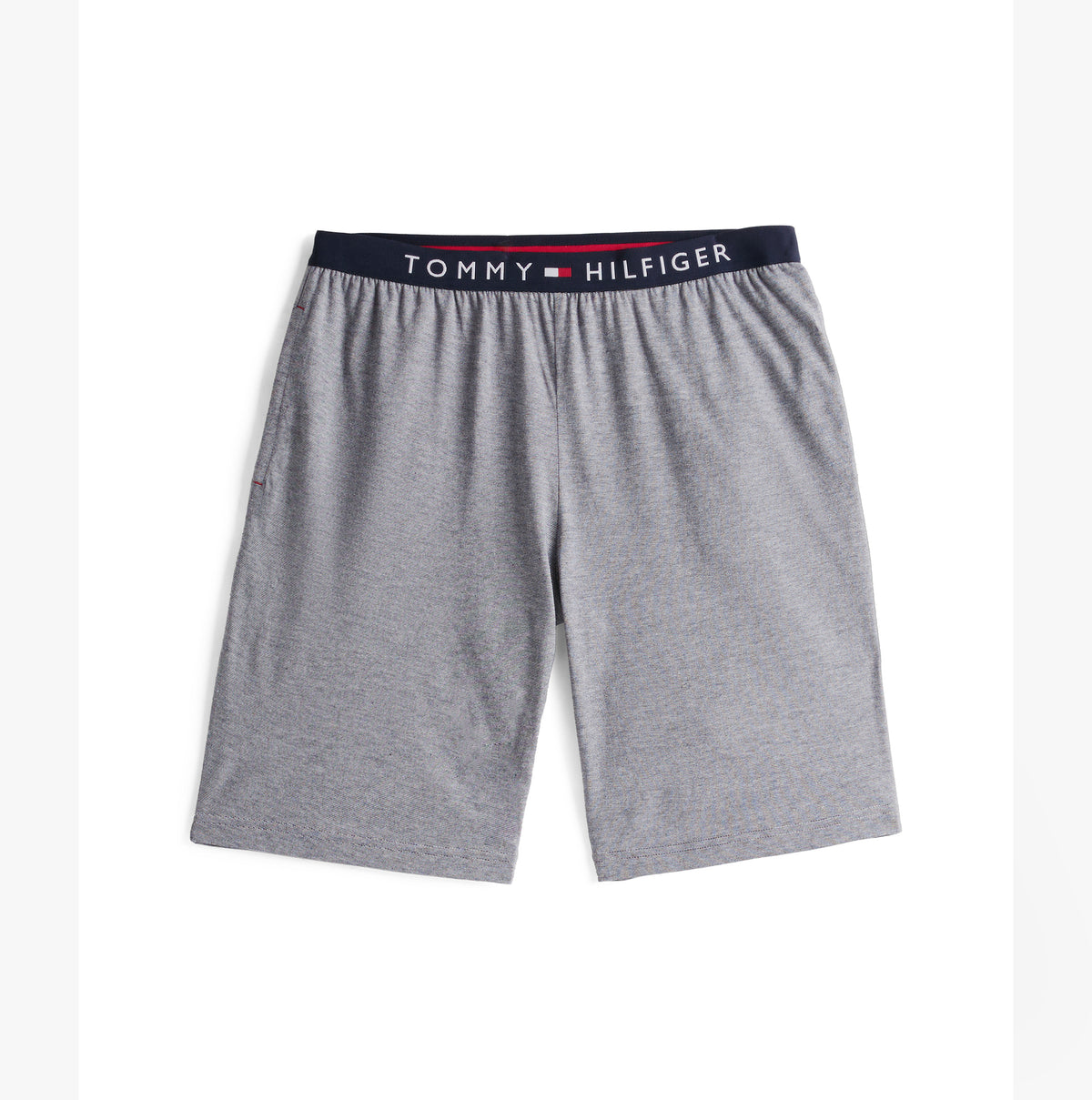 Tommy Hilfiger TH ORIGINAL Mens Jersey Pyjama Set Mini Stripes Blue shorts front view with elasticated waistband.