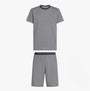 Tommy Hilfiger TH ORIGINAL Mens Jersey Pyjama Set Mini Stripes Blue front view showing comfortable short sleeve shirt and shorts.