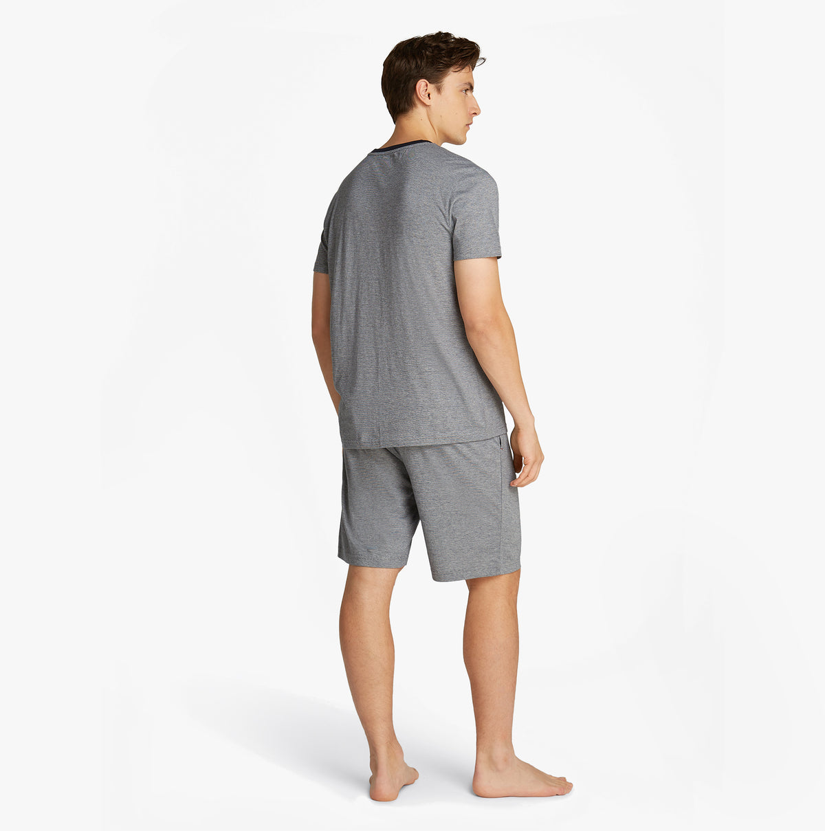 Tommy Hilfiger TH ORIGINAL Mens Jersey Pyjama Set Mini Stripes Blue back view showing comfort fit and material.