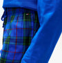 Tommy Hilfiger FLANNEL Pyjama Set With SLIPPERS Mens Blue Tartan side view of blue tartan pants with long sleeve top.