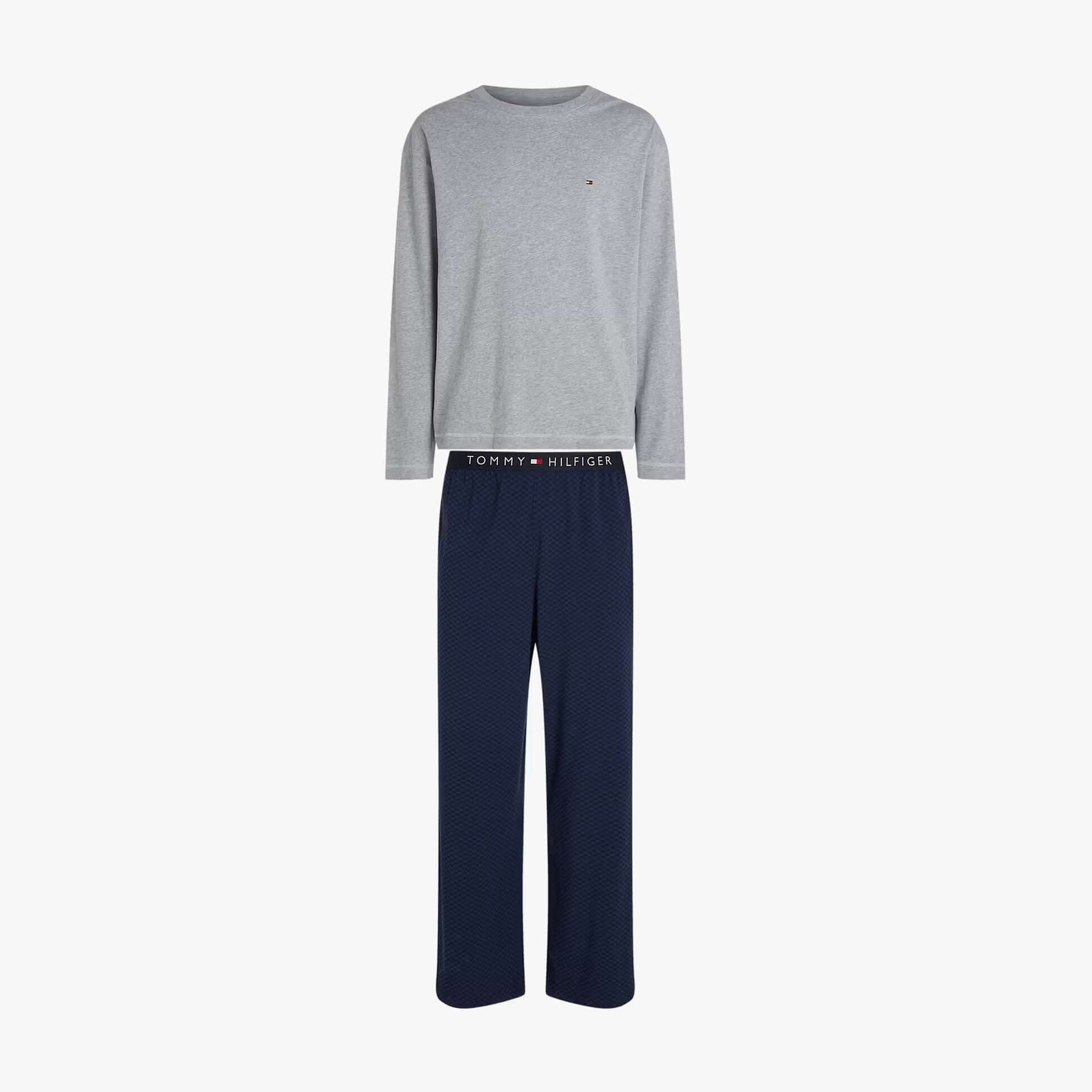 Tommy Hilfiger JERSEY PJ SET Mens Set Multicoloured front view showcasing grey top and navy pants.