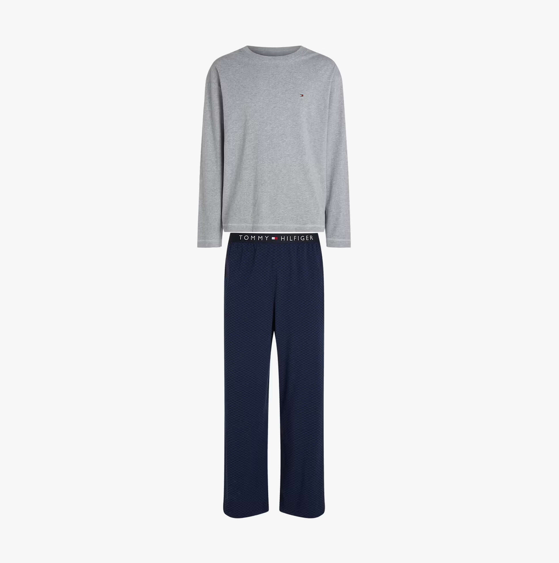 Tommy Hilfiger JERSEY PJ SET Mens Set Multicoloured front view showcasing grey top and navy pants.
