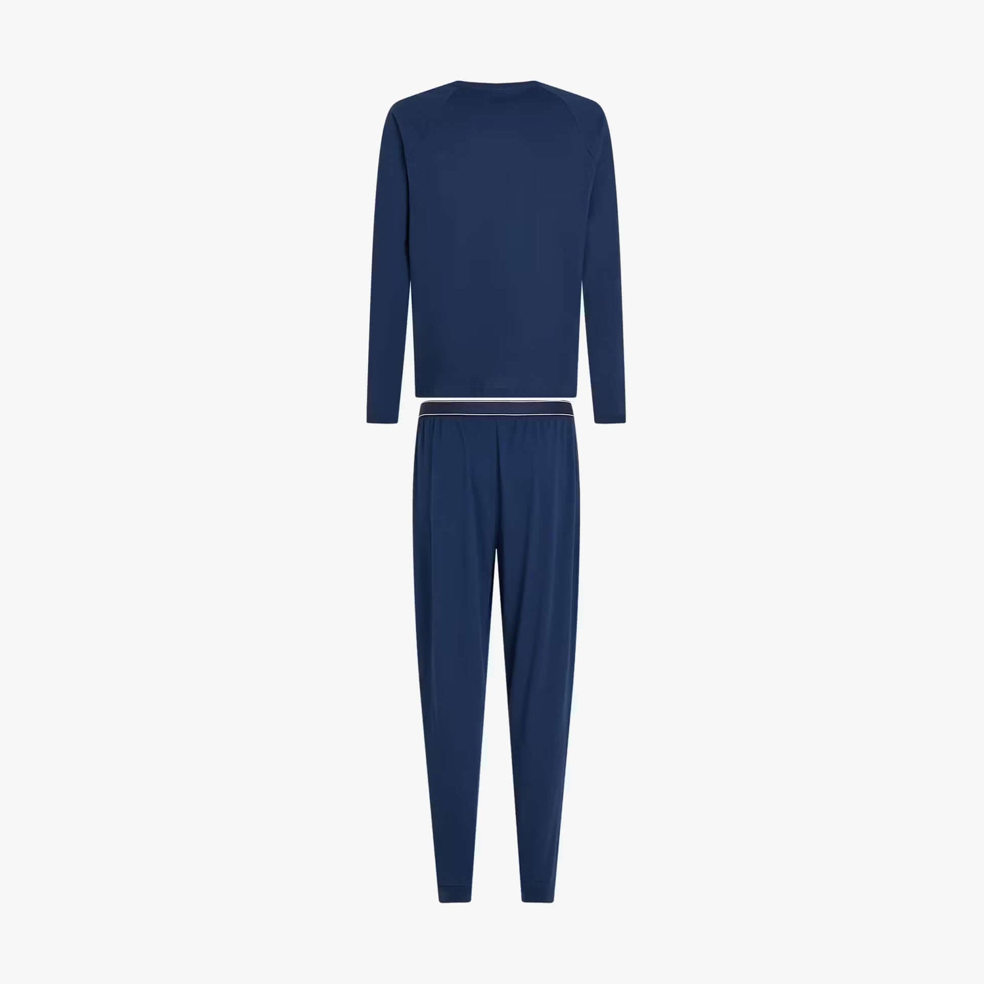 Tommy Hilfiger JERSEY PJ SET CUF Mens Set Navy front view showcasing the top and bottom pieces of the outfit.