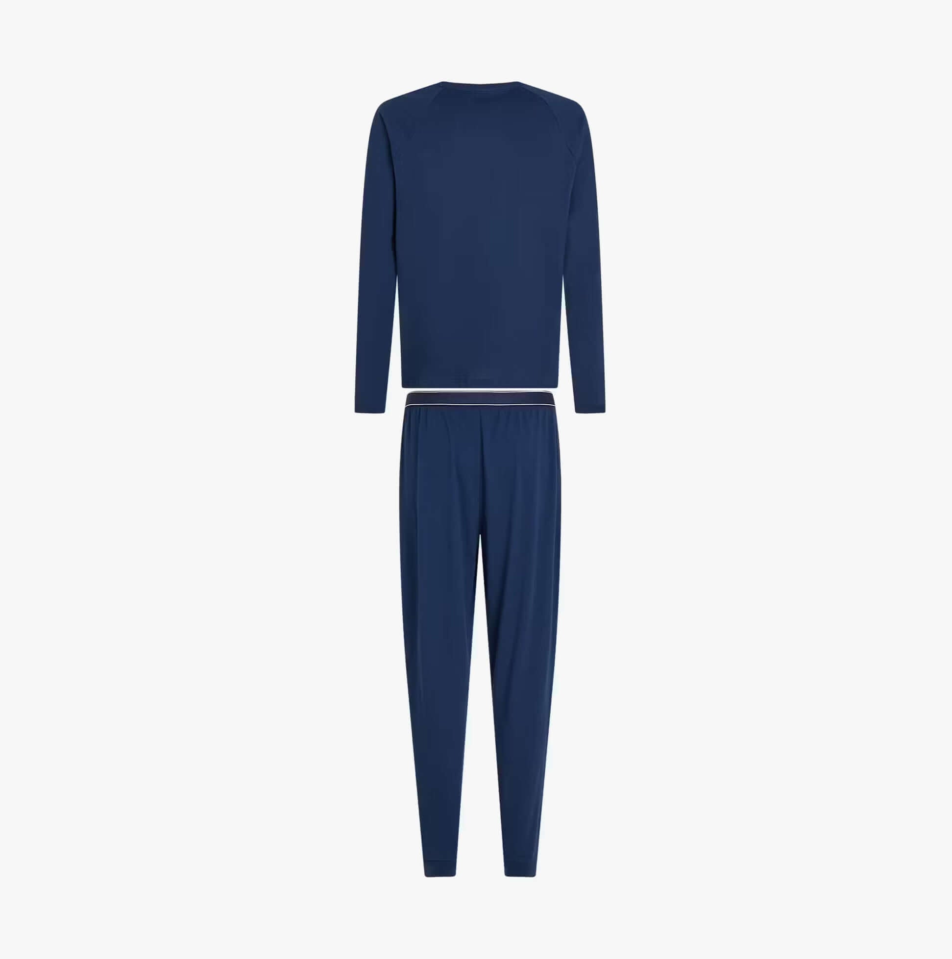 Tommy Hilfiger JERSEY PJ SET CUF Mens Set Navy front view showcasing the top and bottom pieces of the outfit.