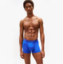 Tommy Hilfiger 3-Pack Signature Mens Microfibre Trunks Multicoloured in blue, side view showing fit and waistband logo.