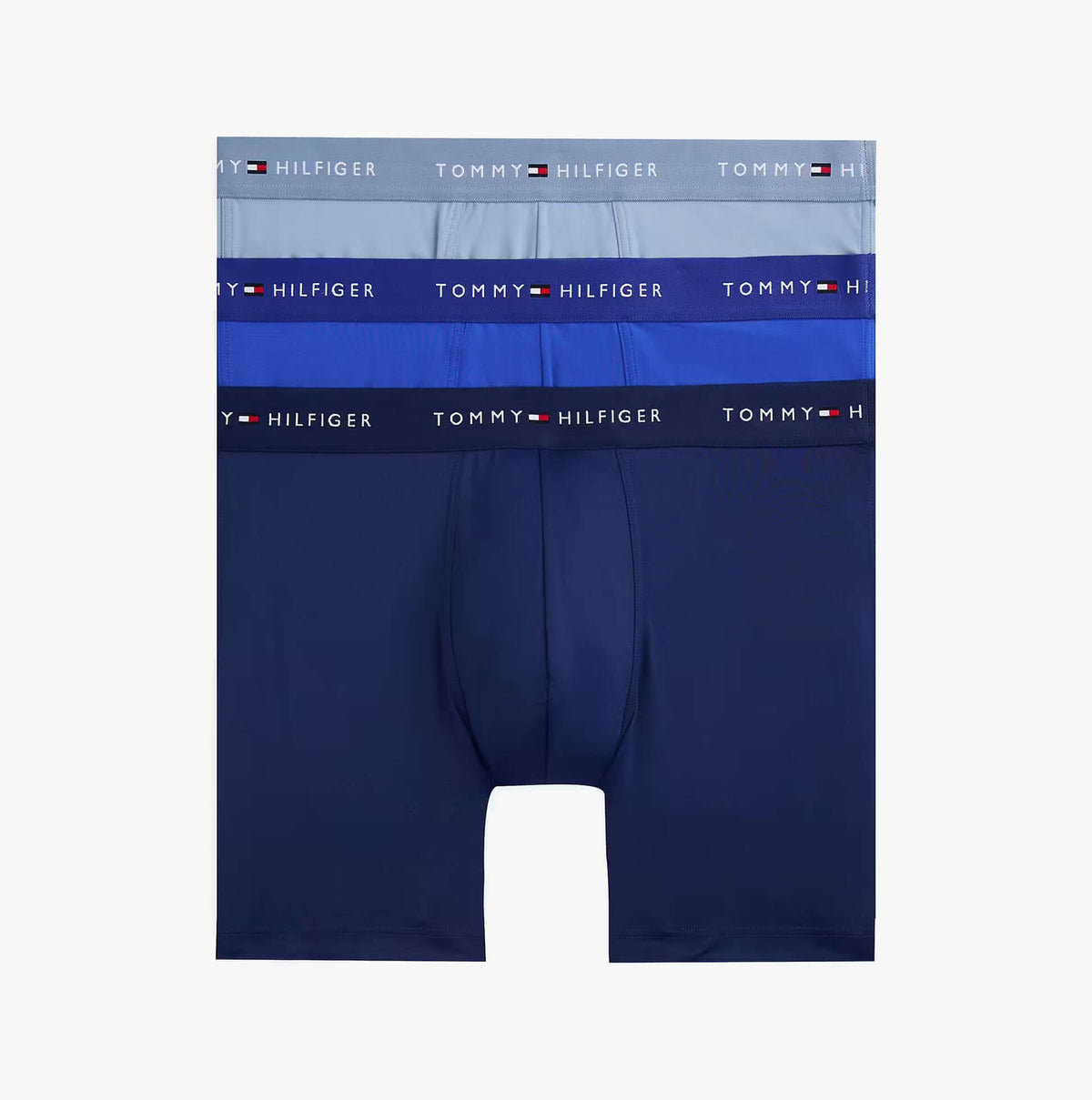 Tommy Hilfiger Mens Signature Microfibre 3 Pack Boxer Briefs Blue Multi front view showcasing three colors.