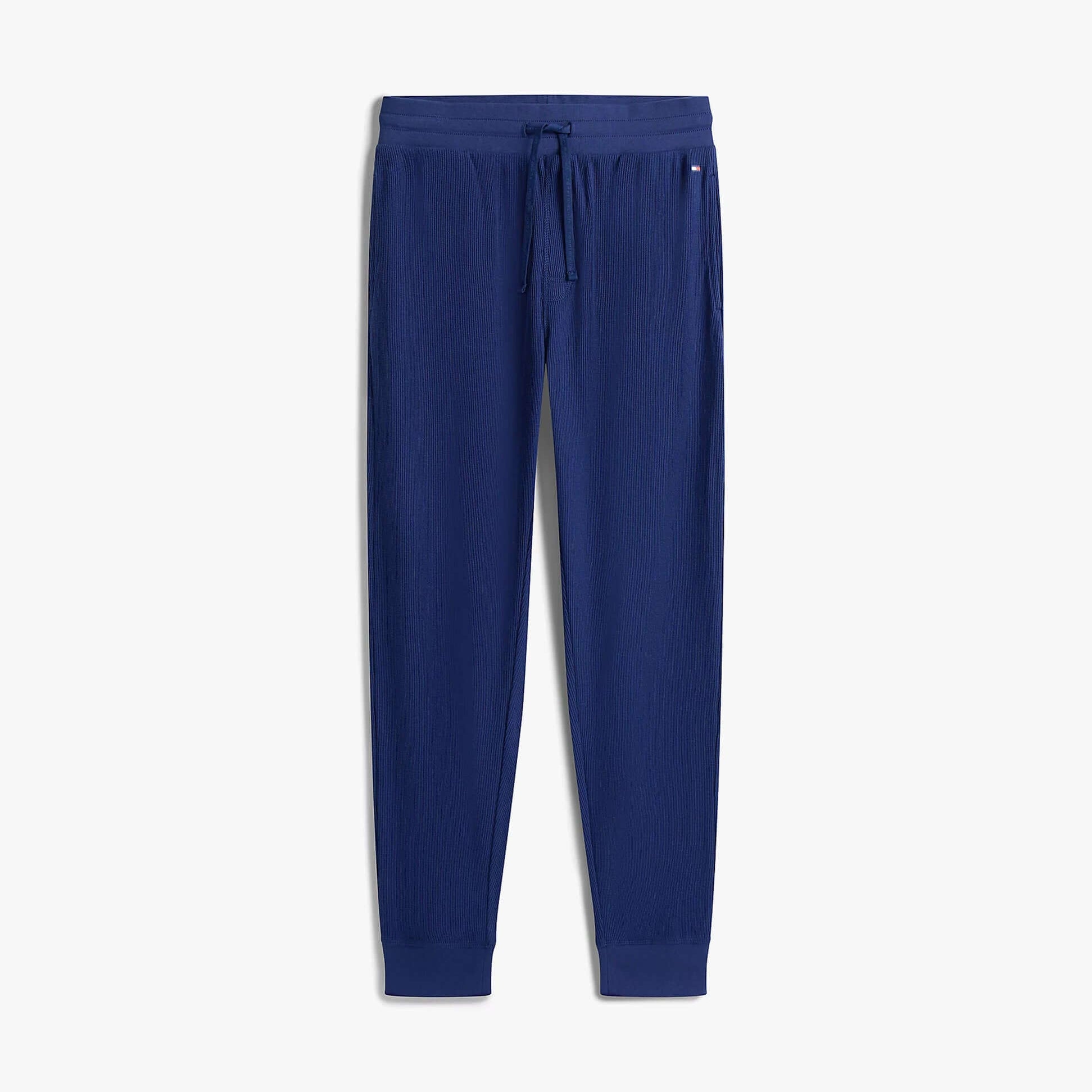 Tommy Hilfiger WAFFLE PANT Mens Cuffed Joggers Navy front view showcasing stylish design and comfortable fit.