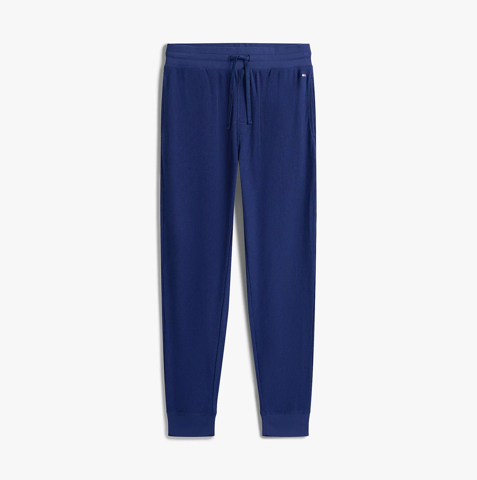 Tommy Hilfiger WAFFLE PANT Mens Cuffed Joggers Navy front view showcasing stylish design and comfortable fit.