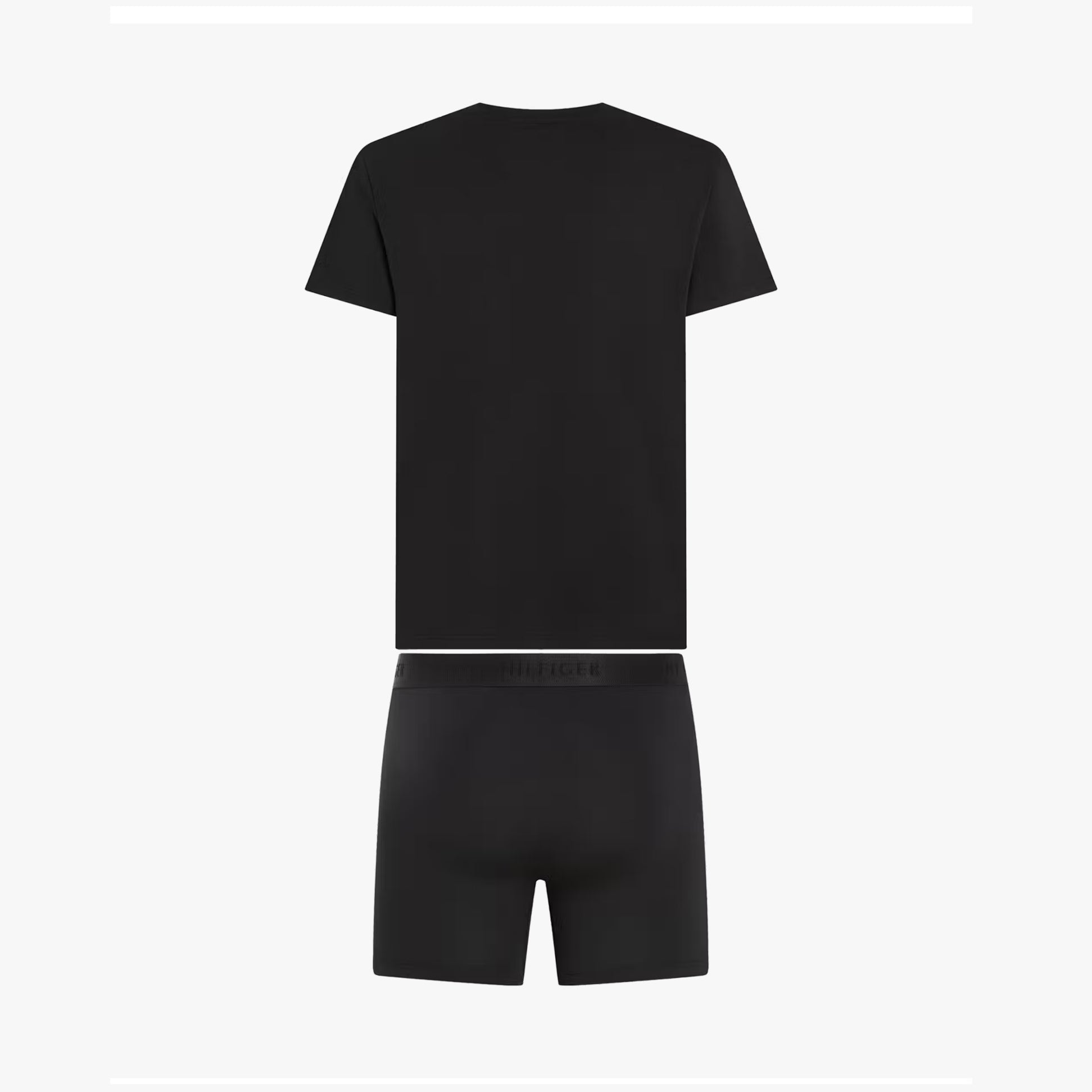 Tommy Hilfiger Mens Boxer Briefs & T-Shirt Black back view showcasing black shirt and boxer briefs.
