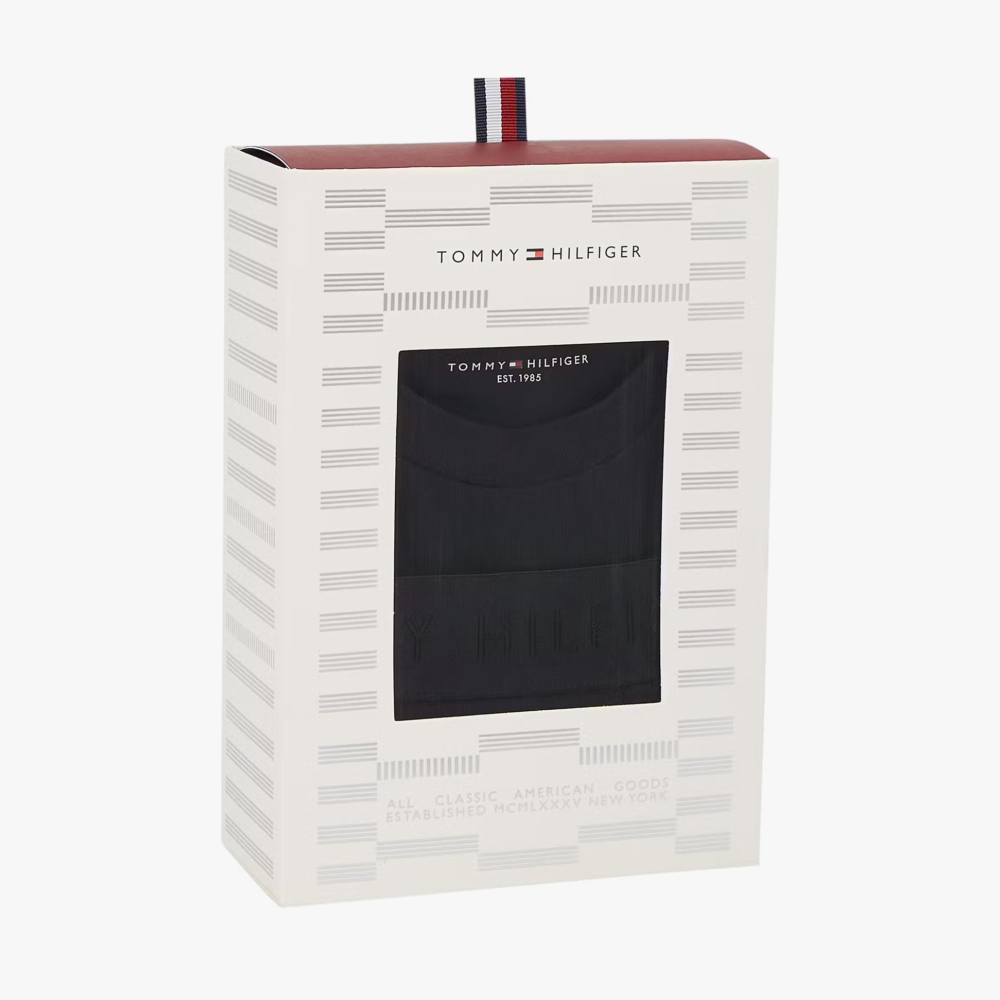 Tommy Hilfiger Mens Boxer Briefs & T-Shirt Black product packaging front view in gift box.