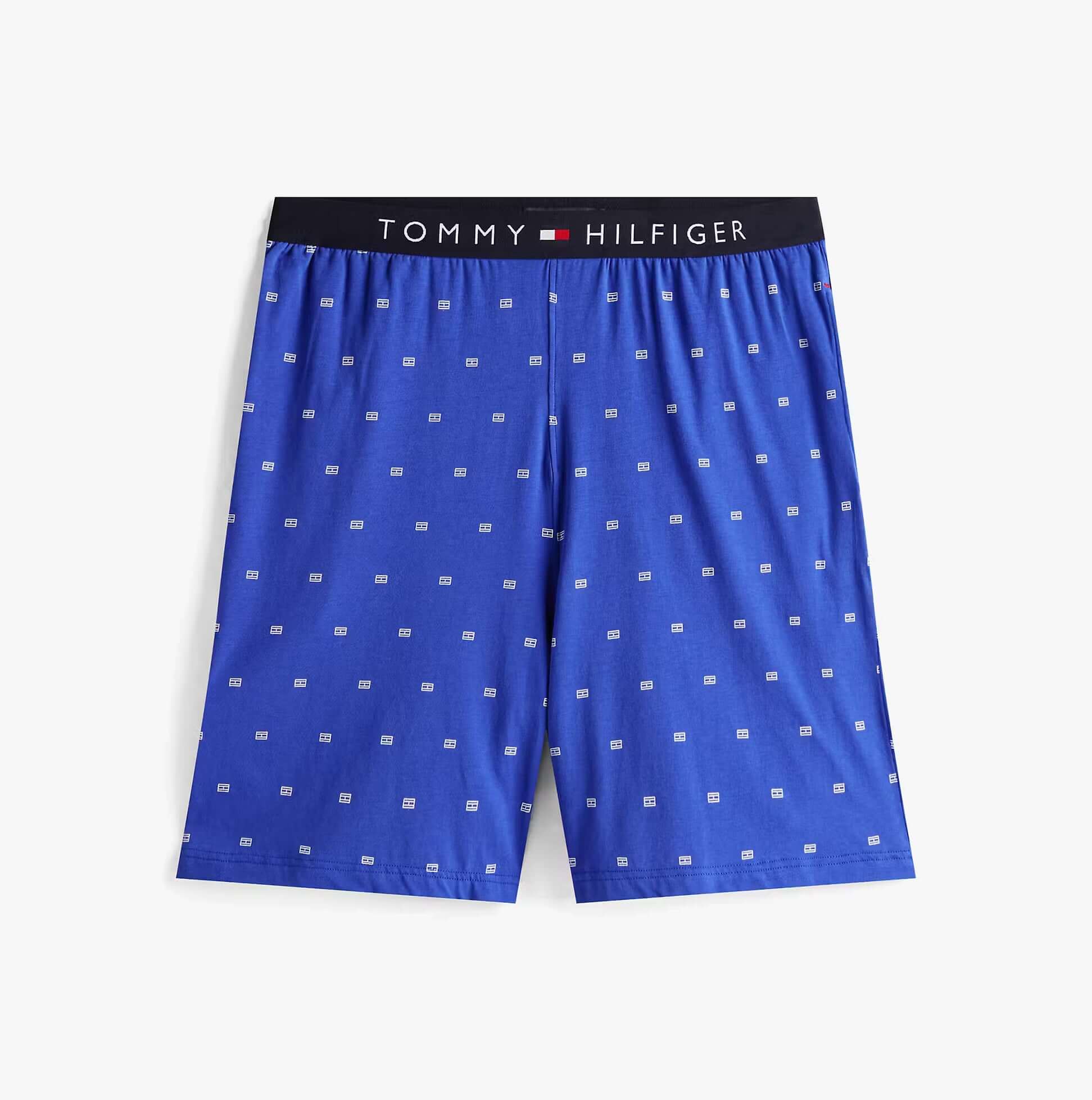 Tommy Hilfiger SS JERSEY PJ SET Mens Pyjama Set Multicoloured front view of blue shorts with logo waistband.