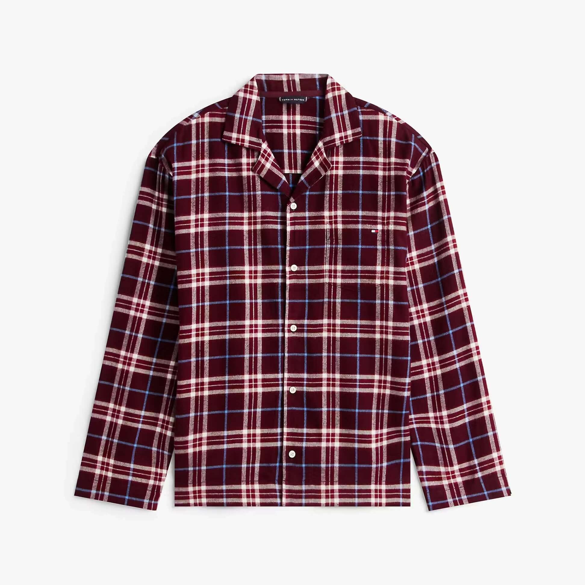 Tommy Hilfiger RELAXED FLANNEL PJ Mens Set Tartan Reiker Burgundy front view design, classic plaid pattern in burgundy color.