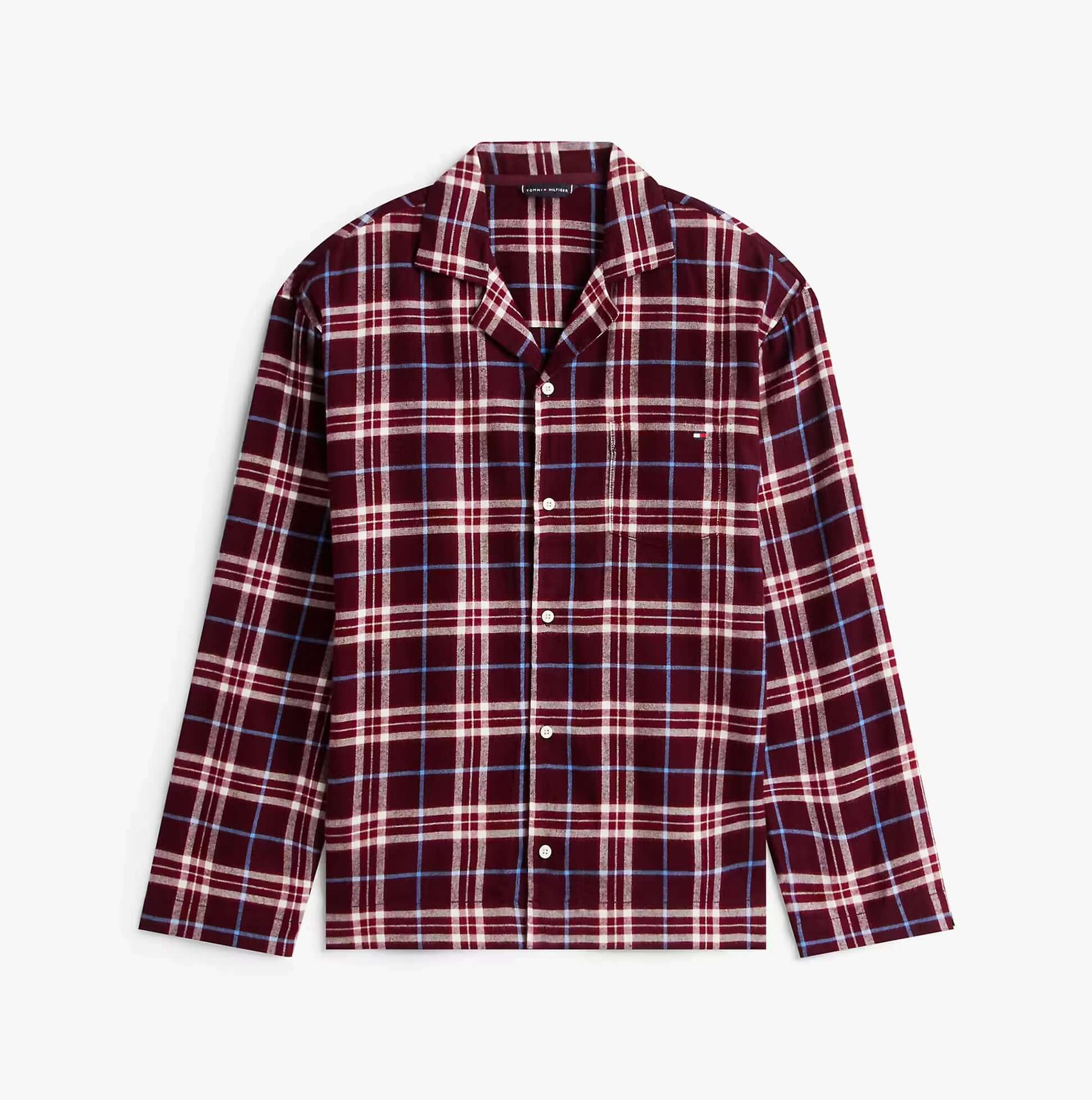 Tommy Hilfiger RELAXED FLANNEL PJ Mens Set Tartan Reiker Burgundy front view design, classic plaid pattern in burgundy color.