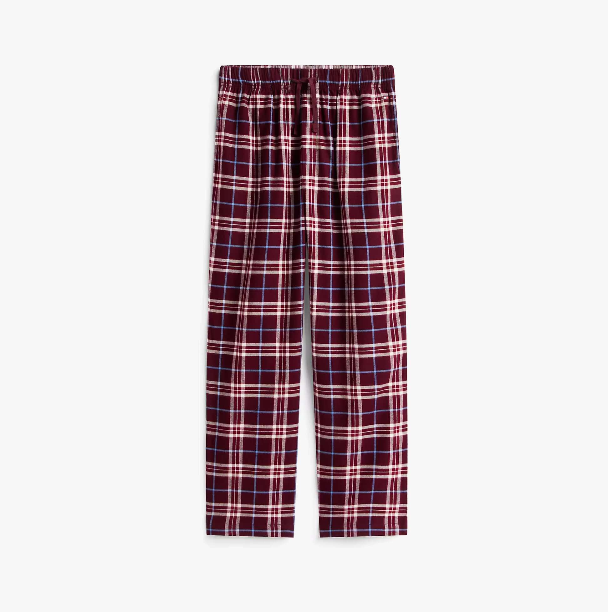 Tommy Hilfiger RELAXED FLANNEL PJ Mens Set Tartan Reiker Burgundy front view of pajama pants in tartan pattern.