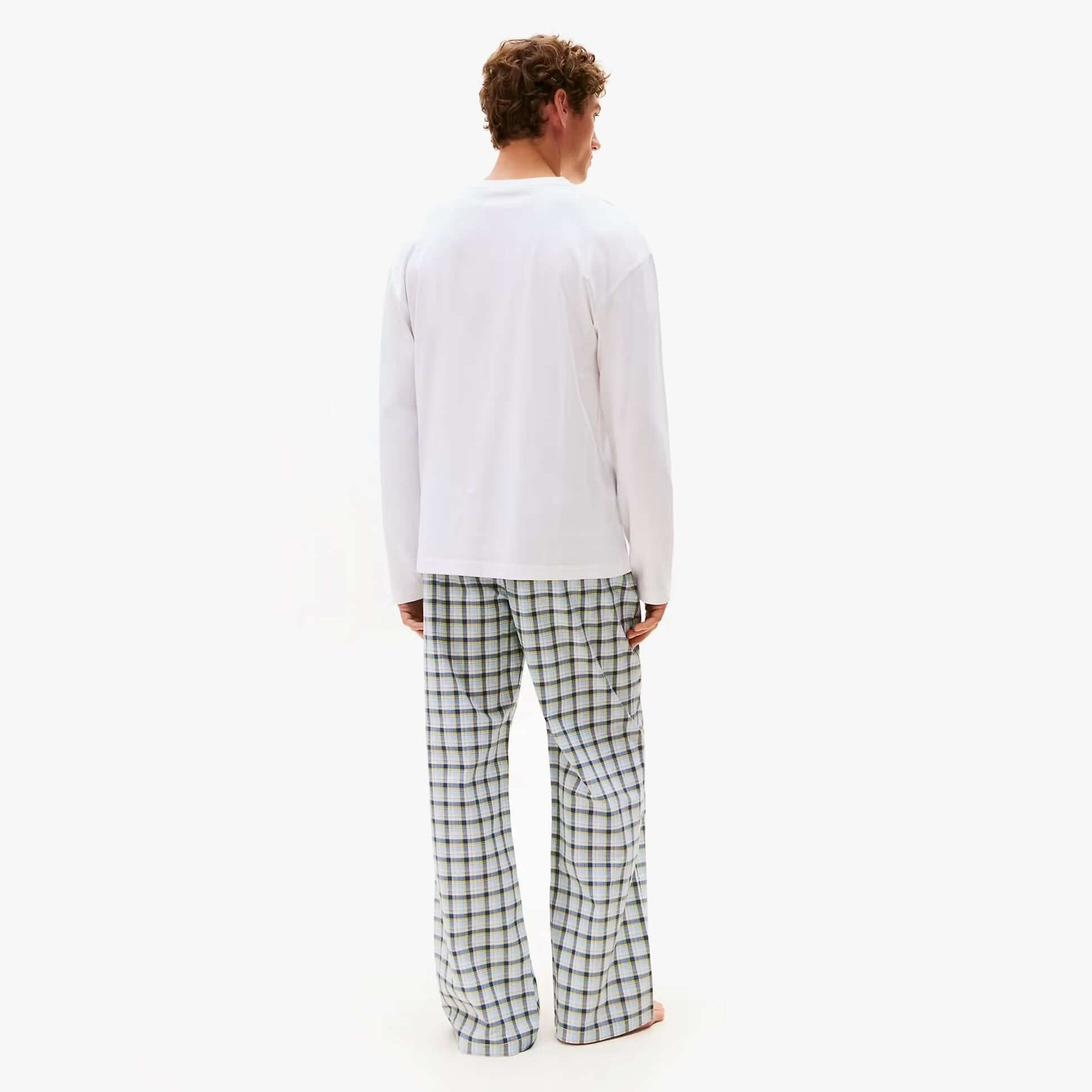 Tommy Hilfiger WOVEN PJ SET PRINT Mens Set Multicoloured back view showcasing detailed plaid pants and long-sleeved shirt.