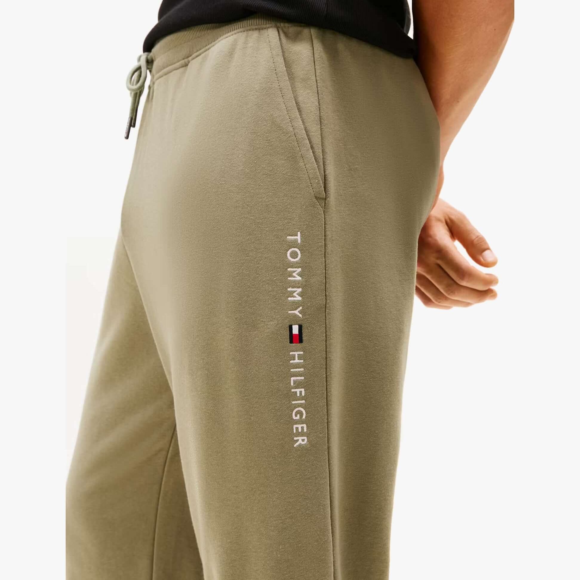 Tommy Hilfiger TH Original Mens Logo Lounge Joggers Utility Sage side view detailing logo on leg