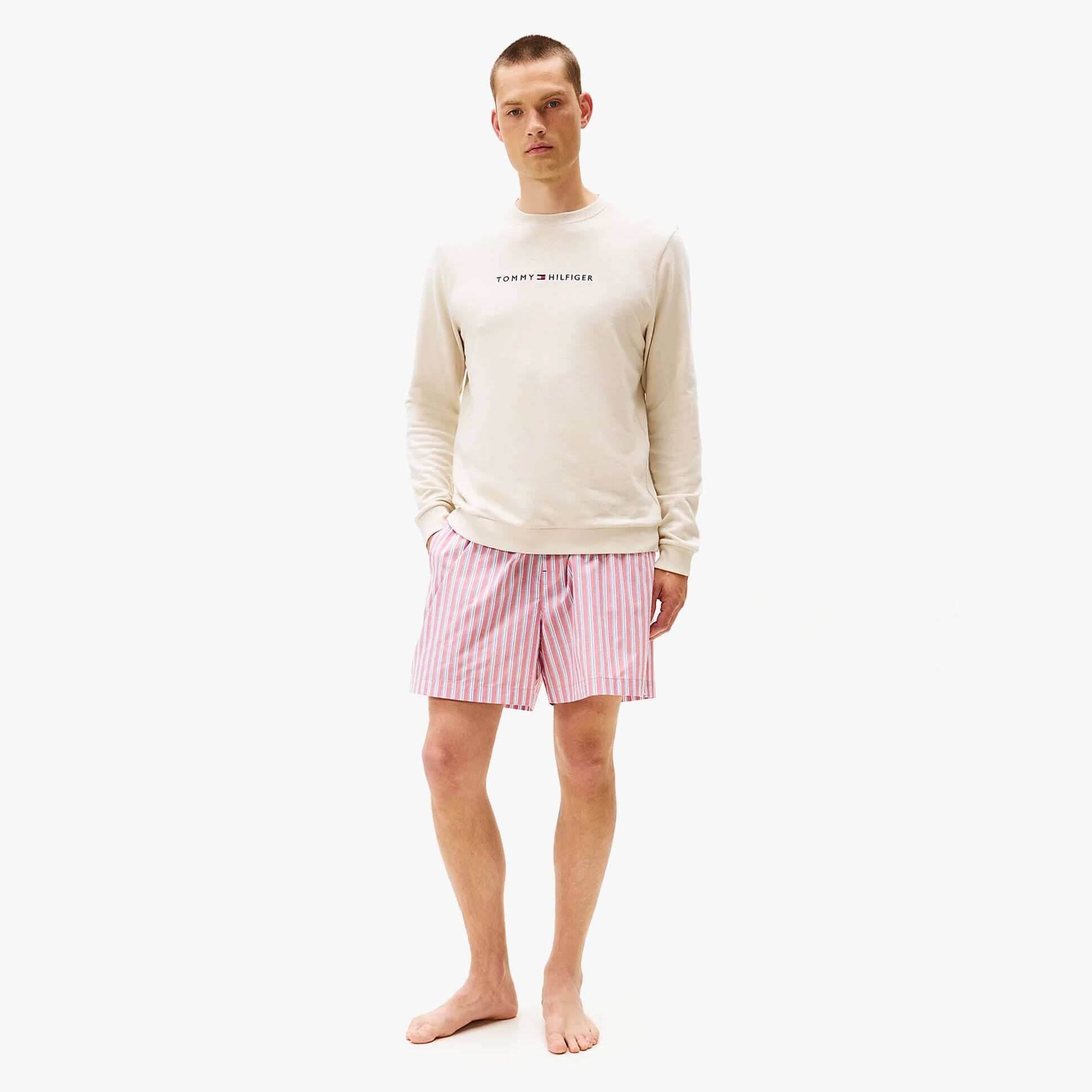 Tommy Hilfiger TRACK TOP Mens Sweatshirts Newsprint front view, featuring a long sleeve and cotton-polyester blend.