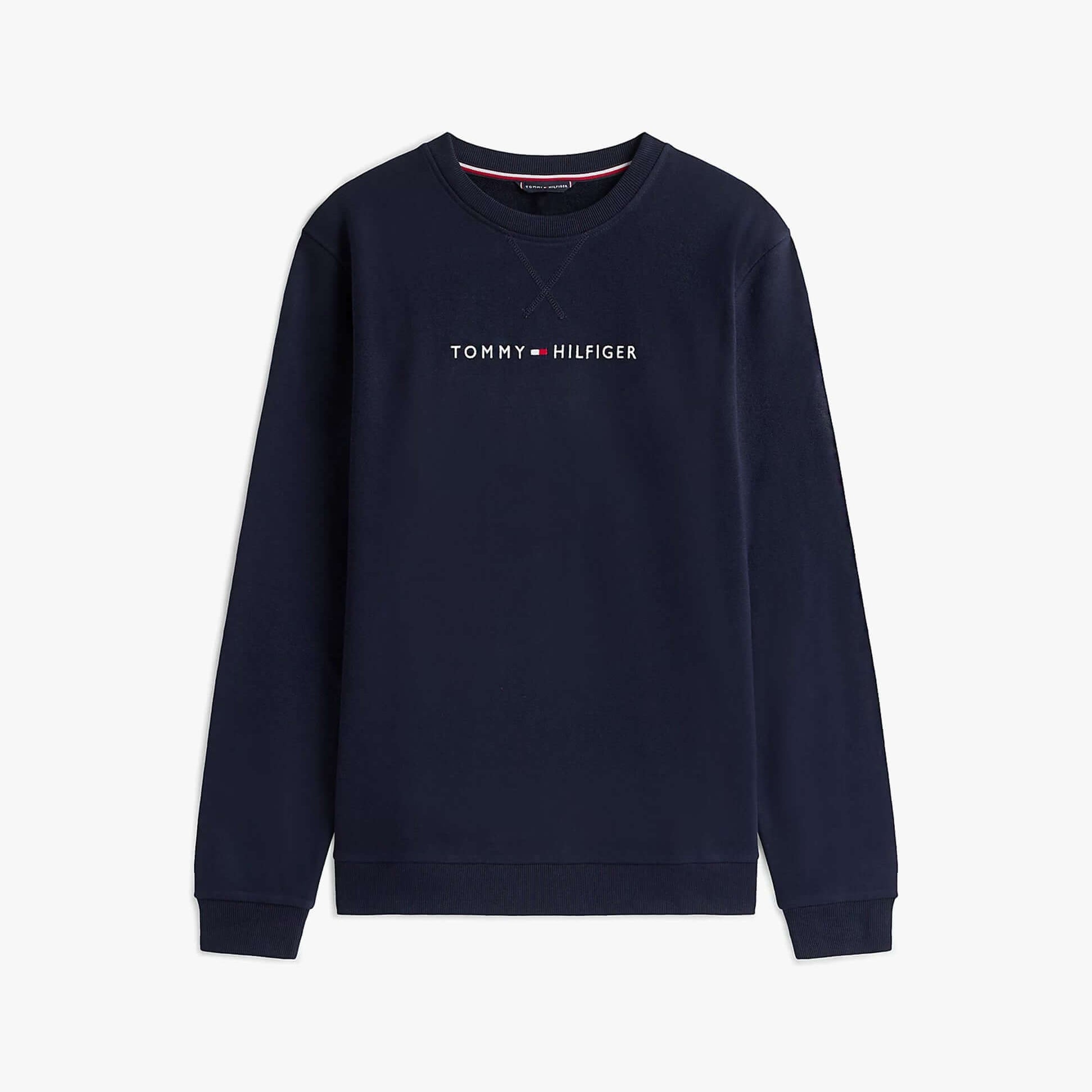 Tommy Hilfiger TRACK TOP Mens Sweatshirts Desert Sky front view in dark blue with logo detail.