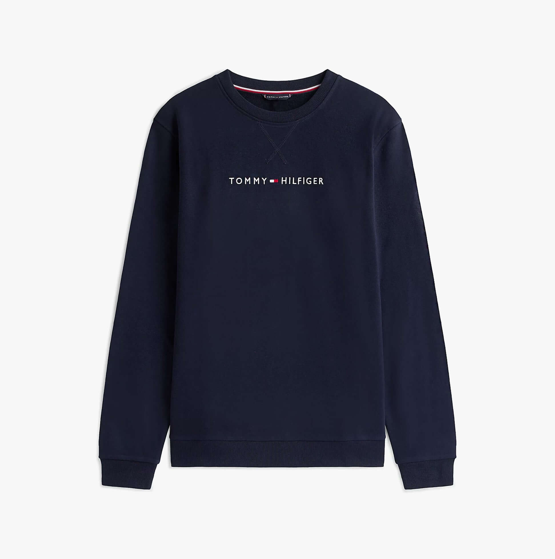 Tommy Hilfiger TRACK TOP Mens Sweatshirts Desert Sky front view in dark blue with logo detail.