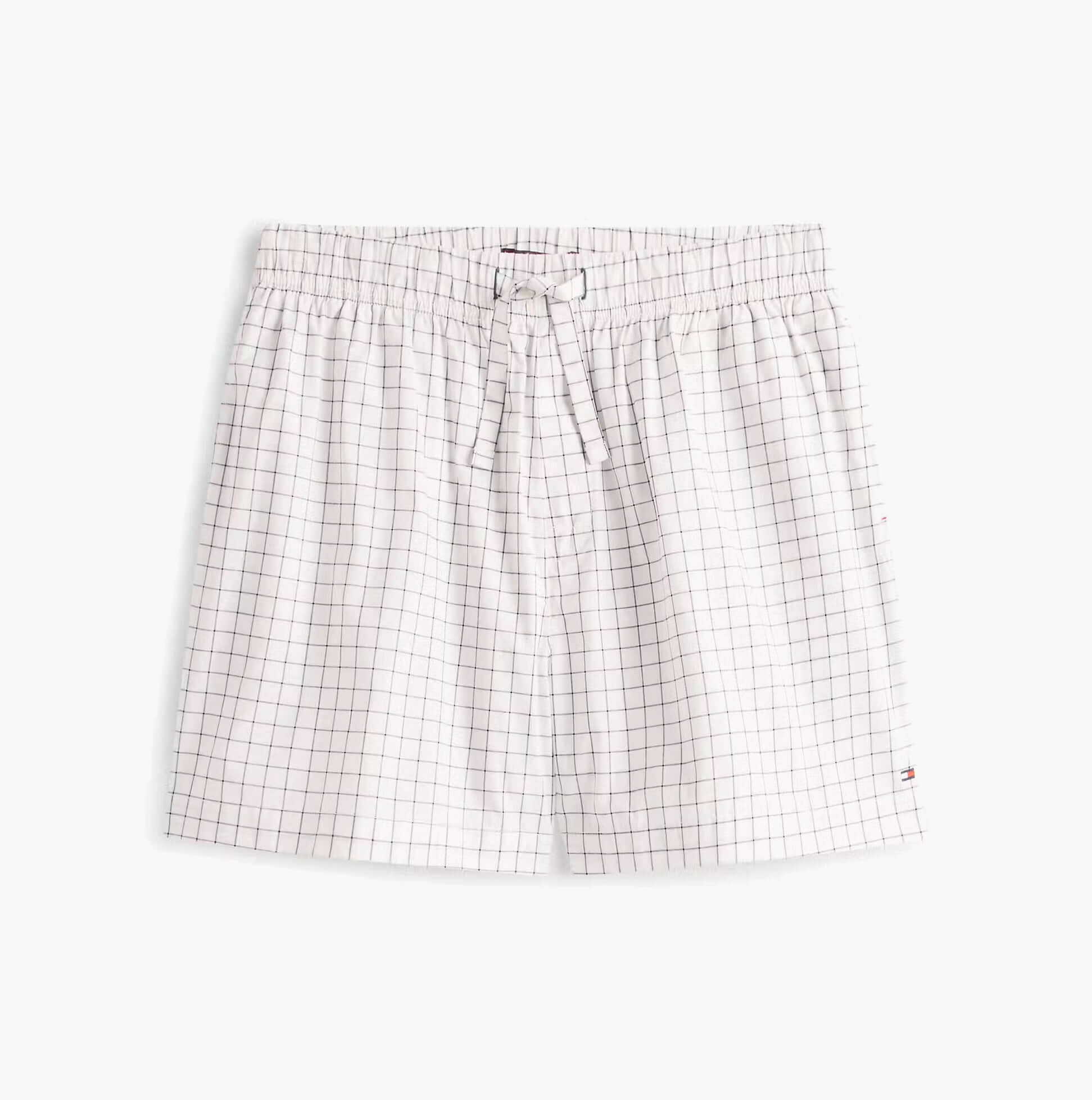 Tommy Hilfiger WOVEN PJ SET Mens Set Linear White Grid Check front view of pajama shorts in white grid design