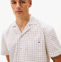 Tommy Hilfiger WOVEN PJ SET Mens Set Linear White Grid Check front view showcasing short sleeve design and grid pattern.