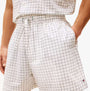Tommy Hilfiger WOVEN PJ SET Mens Set Linear White Grid Check, detail view of shorts with elastic waistband.