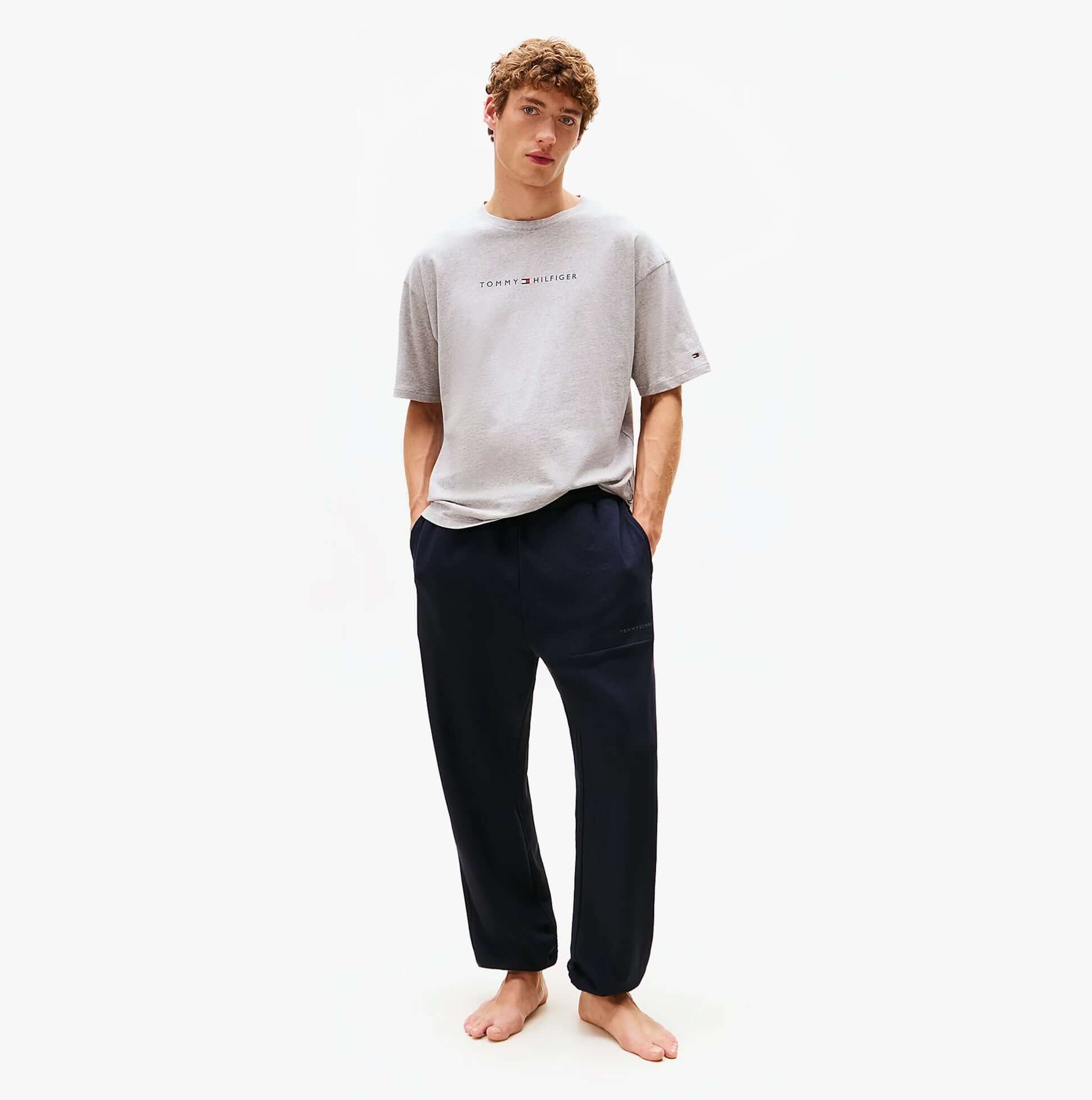 Tommy Hilfiger SS TEE CONT. LOGO Mens T-Shirts & Tank Tops Light Grey Heather front view on a model