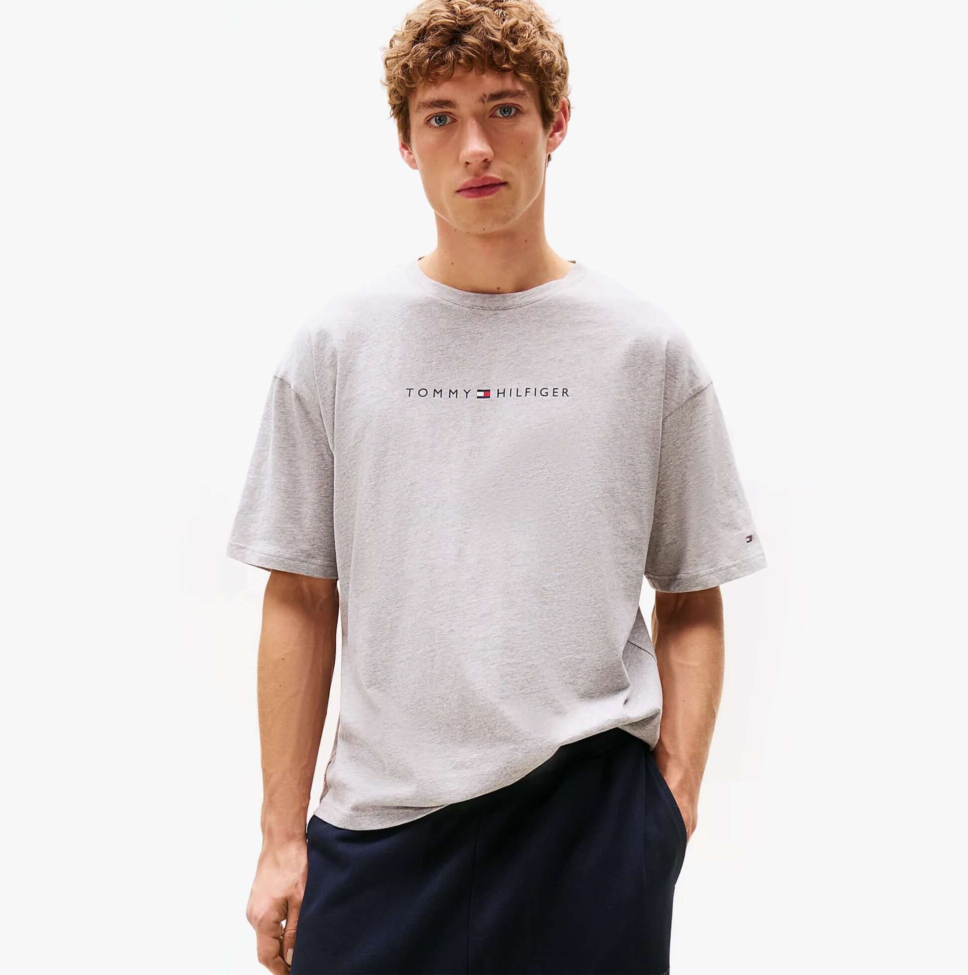 Tommy Hilfiger SS TEE CONT. LOGO Mens T-Shirts & Tank Tops Light Grey Heather front view