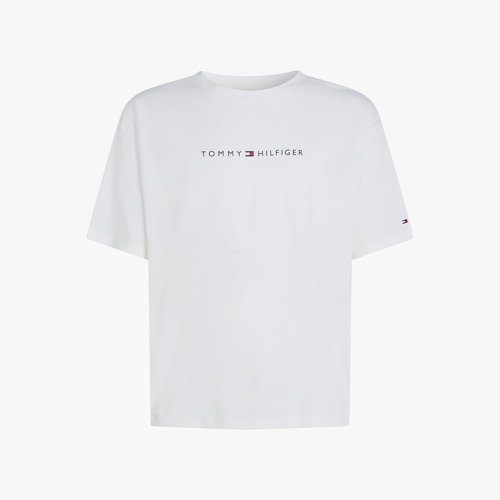 Tommy Hilfiger LOGO T-Shirt Mens Optic White front view showcasing logo design on soft cotton fabric.