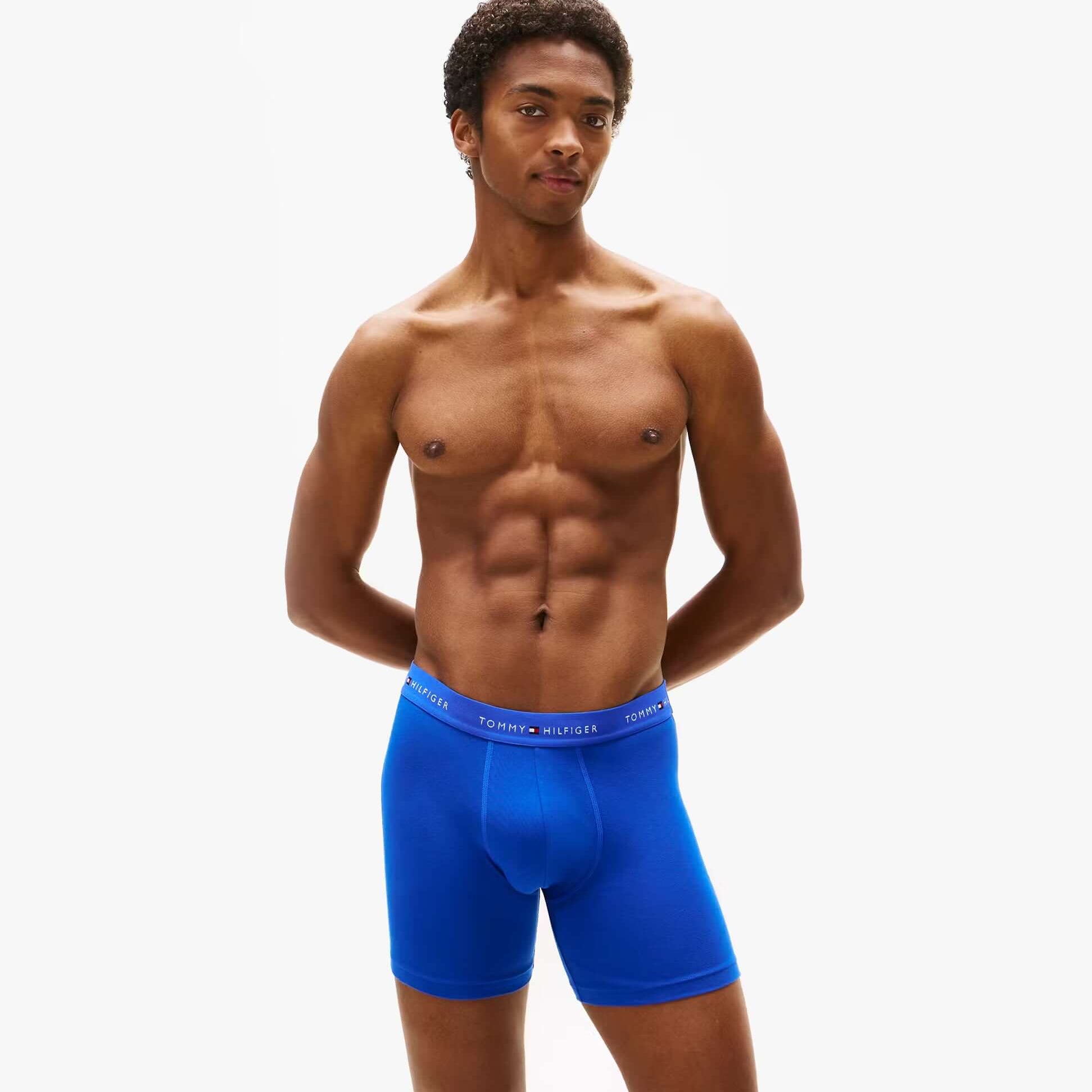 Tommy Hilfiger 3 Pack Mens BOXER BRIEF Multi in blue, displayed on model, front view showcasing fit and comfort.