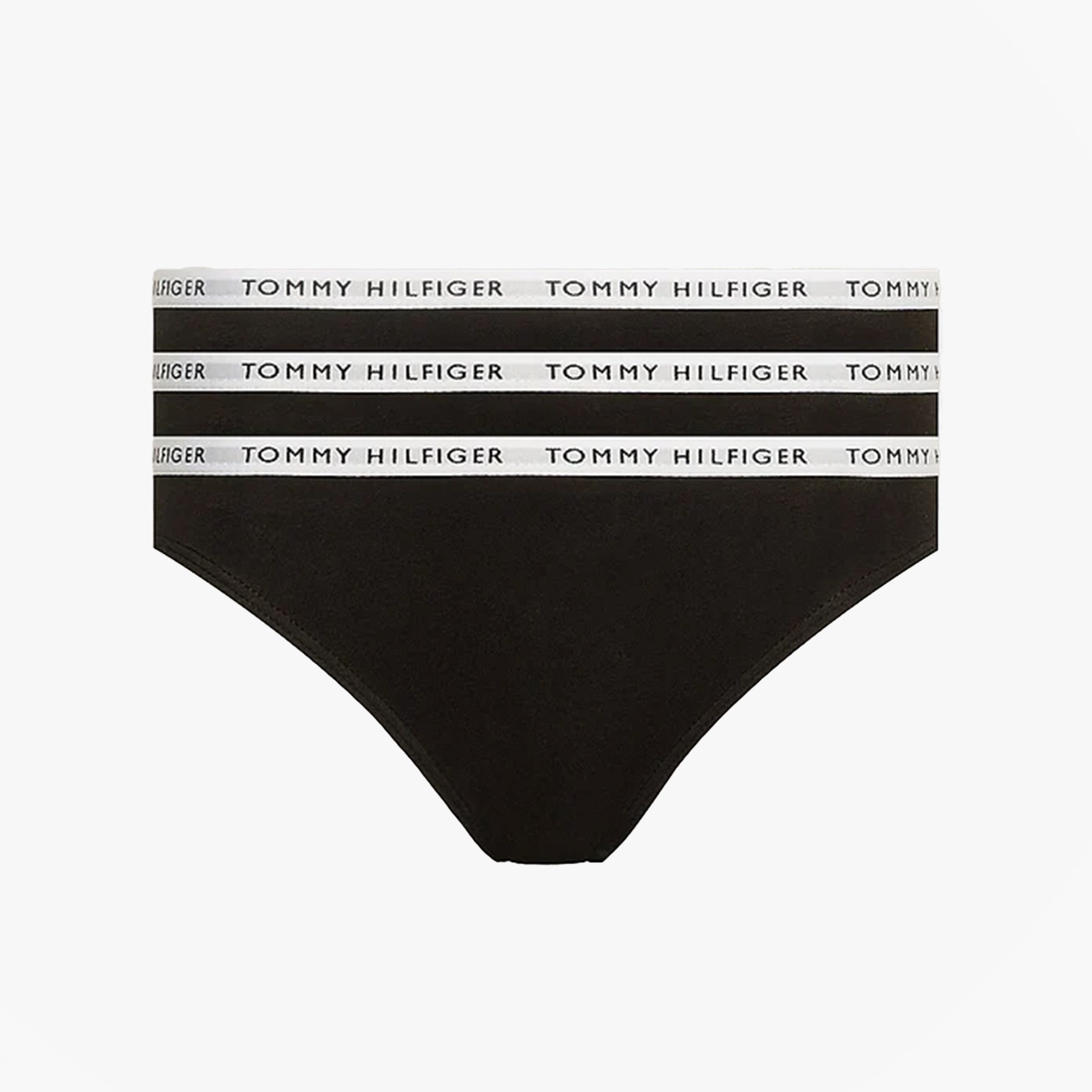 Tommy Hilfiger BIKINI 3 Pack Womens Briefs Black front view featuring TH repeat logo waistband.