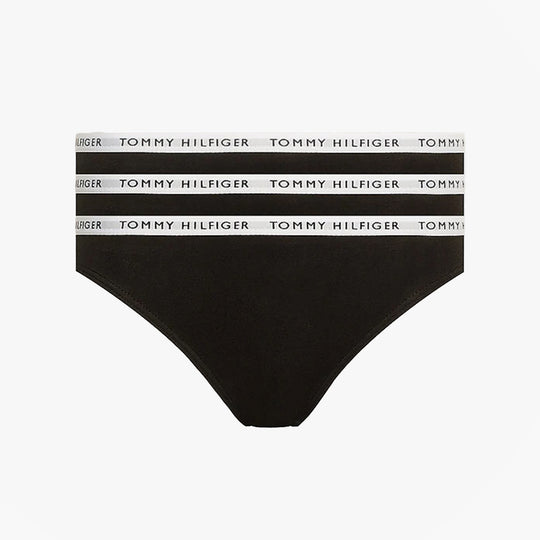 Tommy Hilfiger BIKINI 3 Pack Womens Briefs Black front view featuring TH repeat logo waistband.