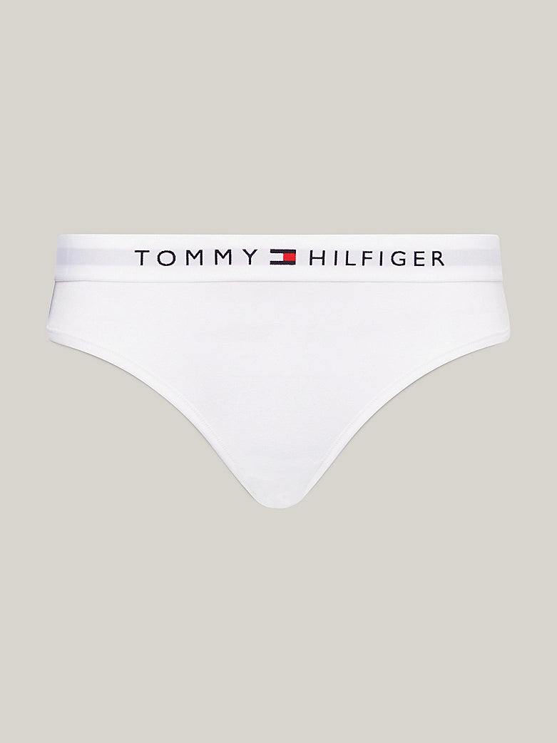 Tommy Hilfiger TH ORIGINAL LOGO BIKINI Womens Briefs White front view showing stretch cotton material and logo elasticated waistband.