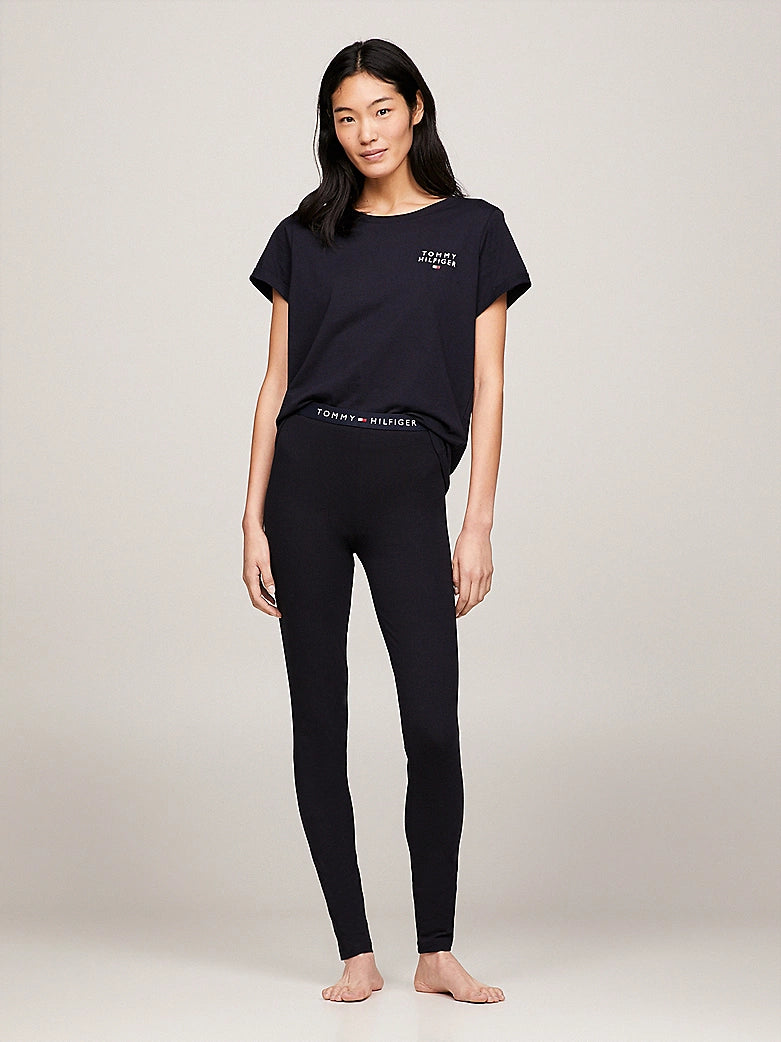 Tommy Hilfiger LEGGING Womens Desert Sky front view, featuring high-rise waist and TH logo waistband.