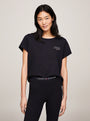 Tommy Hilfiger PURE COTTON Womens T-Shirt Desert Sky front view on model, showcasing crew neck and TH logo.
