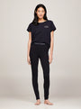 Tommy Hilfiger PURE COTTON Womens T-Shirt Desert Sky front view worn with matching black leggings.