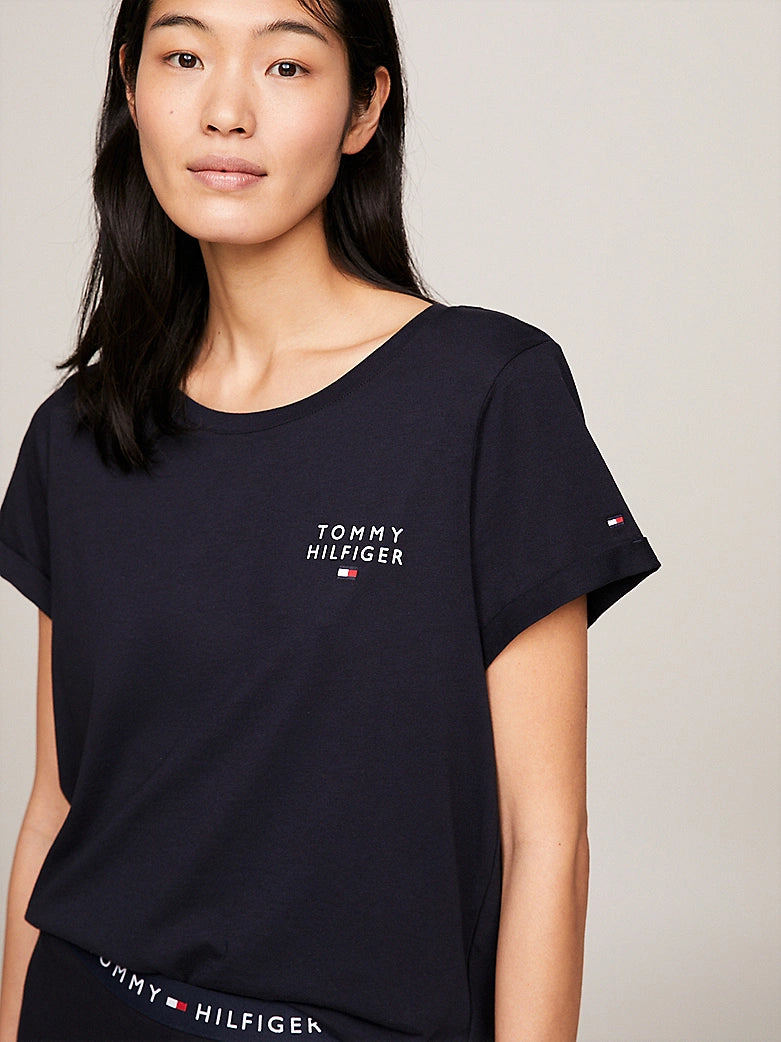 Tommy Hilfiger PURE COTTON Womens T-Shirt Desert Sky front view featuring crew neck and TH logo on chest.