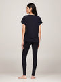 Tommy Hilfiger PURE COTTON Womens T-Shirt Desert Sky back view worn with leggings, showcasing comfort and style.