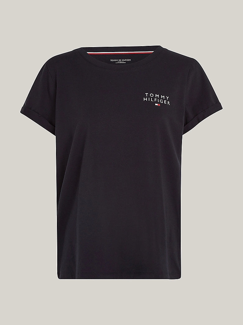 Tommy Hilfiger PURE COTTON Womens T-Shirt Desert Sky front view with crew neck and TH logo on chest.