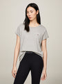 Tommy Hilfiger PURE COTTON Womens T-Shirt Light Grey Heather front view displaying crew neck and TH logo on chest.
