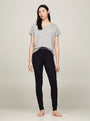 Tommy Hilfiger PURE COTTON Womens T-Shirt Light Grey Heather front view on model with black leggings.