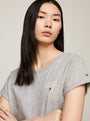Tommy Hilfiger PURE COTTON Womens T-Shirt Light Grey Heather front view showcasing TH logo on chest.