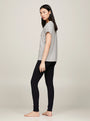 Tommy Hilfiger PURE COTTON Womens T-Shirt Light Grey Heather side view on model with black leggings