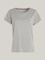 Tommy Hilfiger PURE COTTON Womens T-Shirt Light Grey Heather front view with crew neck and TH logo on the chest.